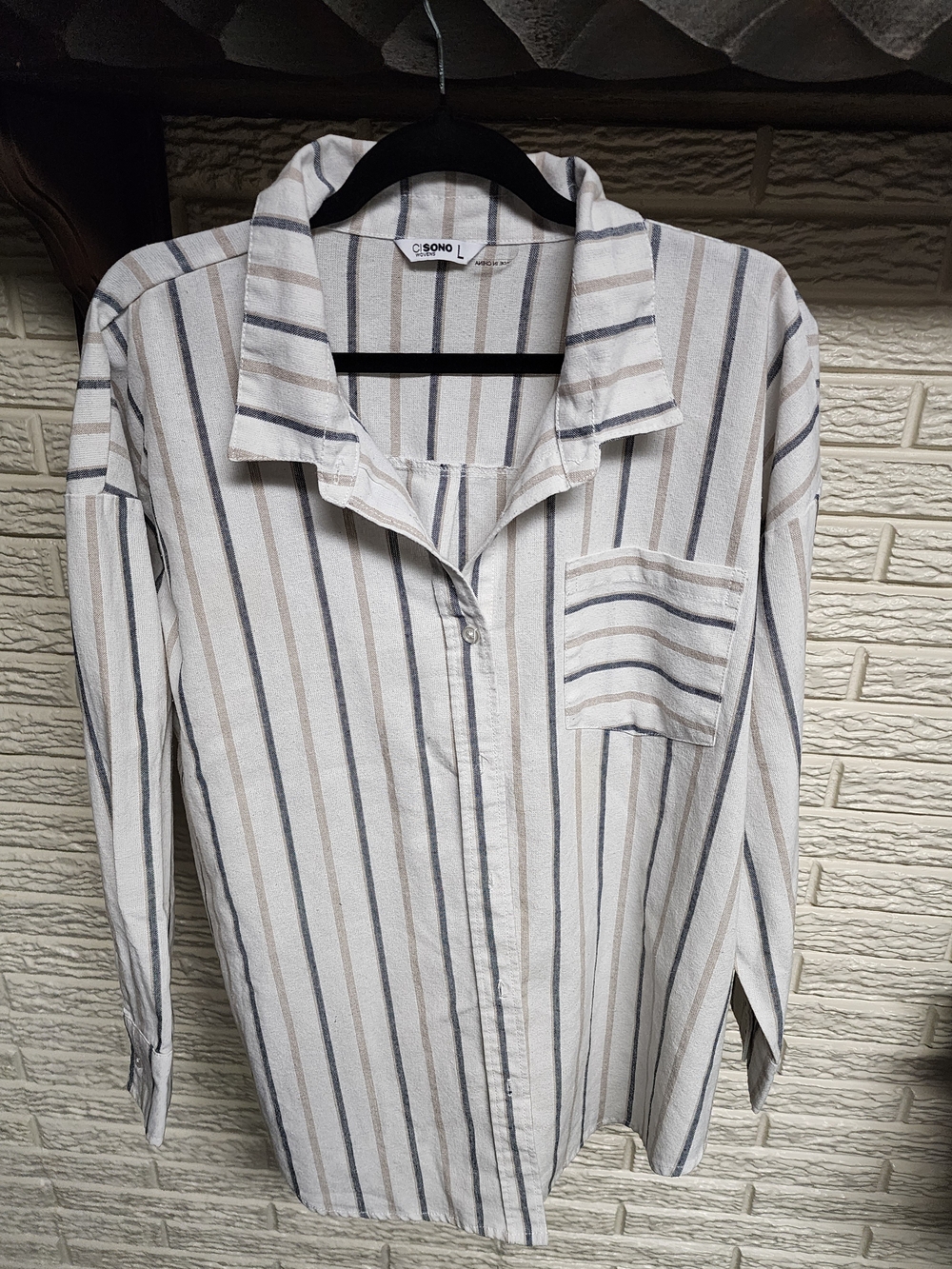 Ci Sono By Cavalini Men's Cream Striped Button-Up Shirt